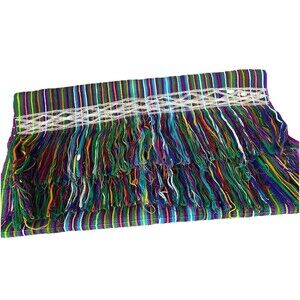 Vintage Guatemalan colorful Fringe Table Runner / Tapestry Indigenous Textile